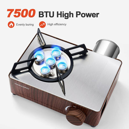 Odoland Portable Camping Stove 7500 BTU Camp Stove Lightweight Butane Gas Stove for Camping Cooking Outdoor Backpacking and Picnic (Brown)