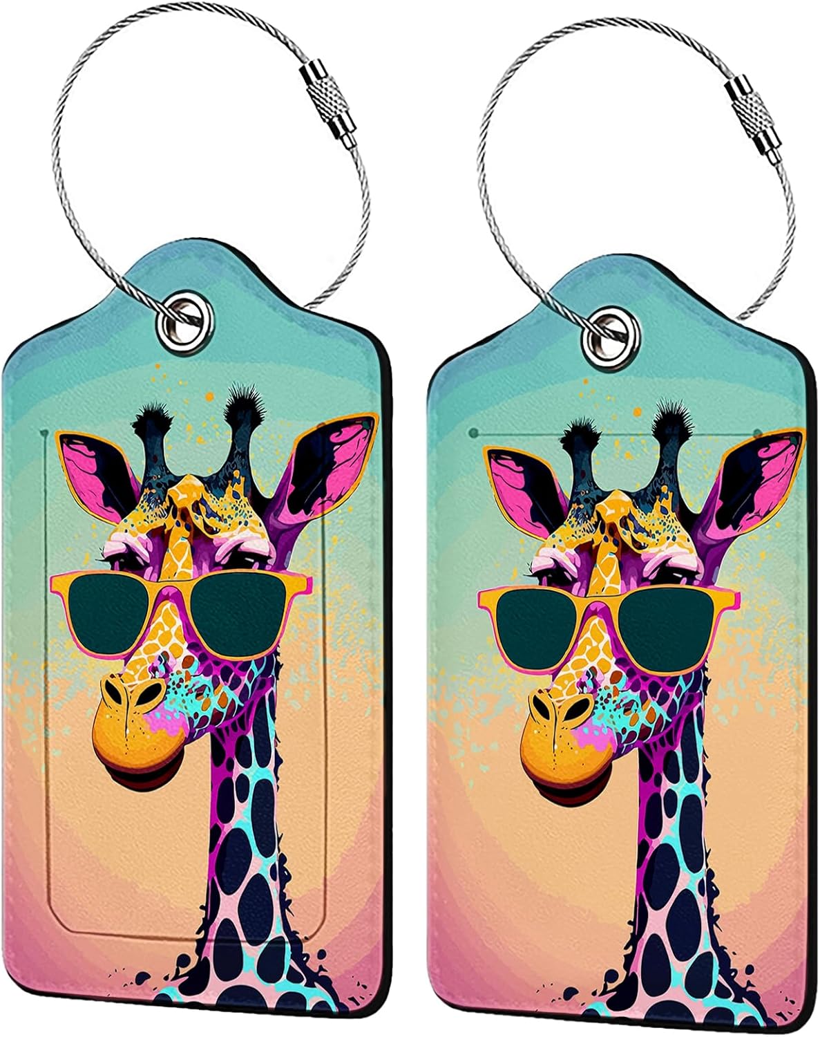 Funny Gunglasses Giraffe Luggage Tag Personalized Luggage Tags for Suitcases,Leather Bag Tags for Backpacks Handbag with Name ID Label Travel Essentials Baggage Tags 2 Pack