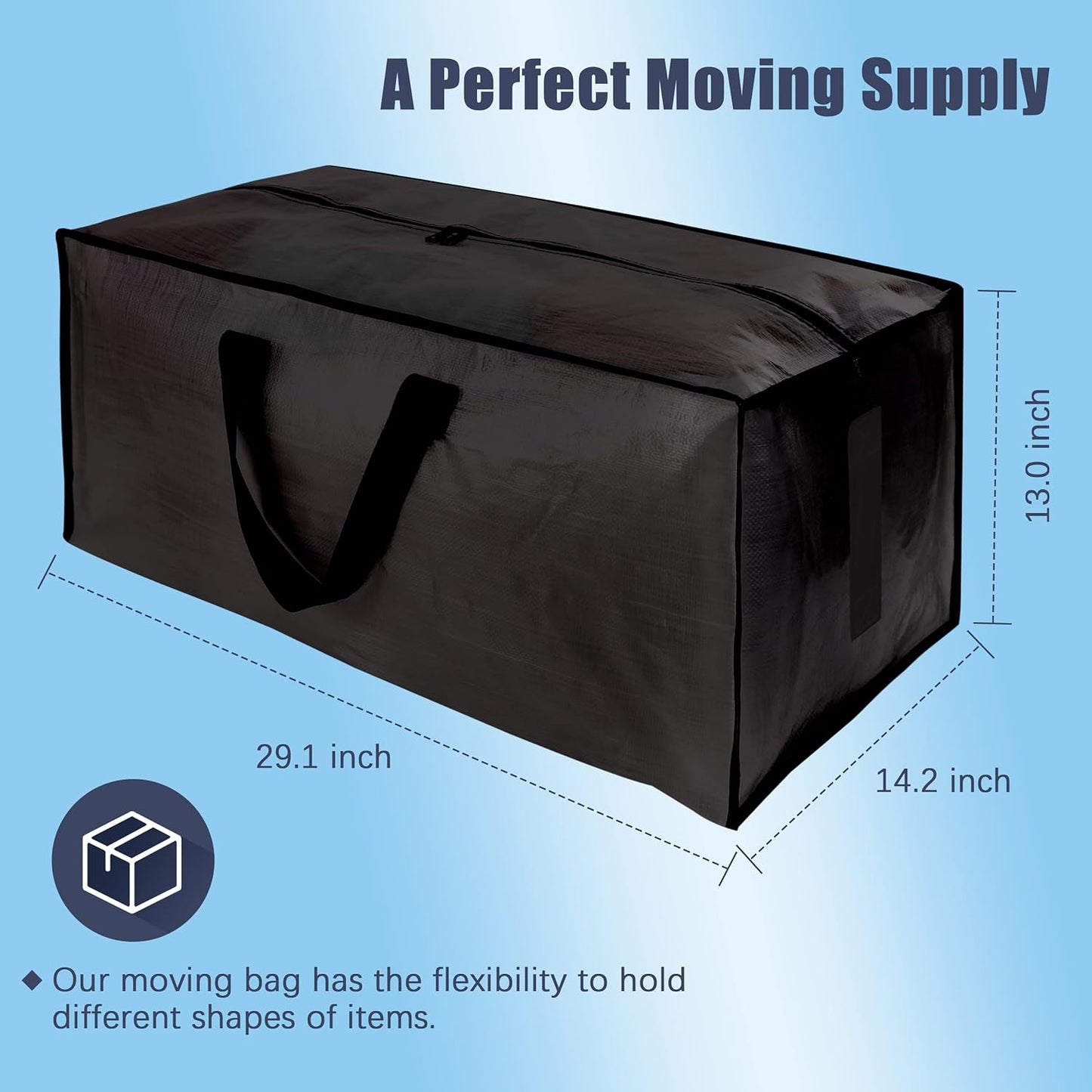 4 Pack Large Strong Moving Bags with Zippers & Carrying Handles - Water-Resistant - Heavy Duty Storage Tote for Space Saving Moving Storage, Fold Flat, Alternative to Moving Box (Black)