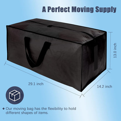 4 Pack Large Strong Moving Bags with Zippers & Carrying Handles - Water-Resistant - Heavy Duty Storage Tote for Space Saving Moving Storage, Fold Flat, Alternative to Moving Box (Black)