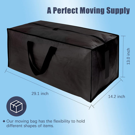 4 Pack Large Strong Moving Bags with Zippers & Carrying Handles - Water-Resistant - Heavy Duty Storage Tote for Space Saving Moving Storage, Fold Flat, Alternative to Moving Box (Black)