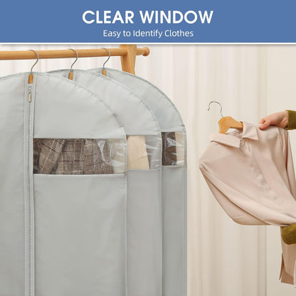 50" Garment Bags for Hanging Clothes, Suit Bags for Closet Storage and Travel, Grey Suit Cover Bags with Clear Window for Coats, Jackets, Dresses (2 Packs)