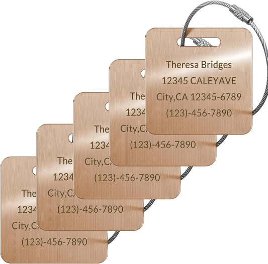 (5Pack Made in USA) Custom Personalized Luggage Tags-Customized Unique tag for Suitcase Backpack Travel,Bags (Rose Gold (2 × 2))