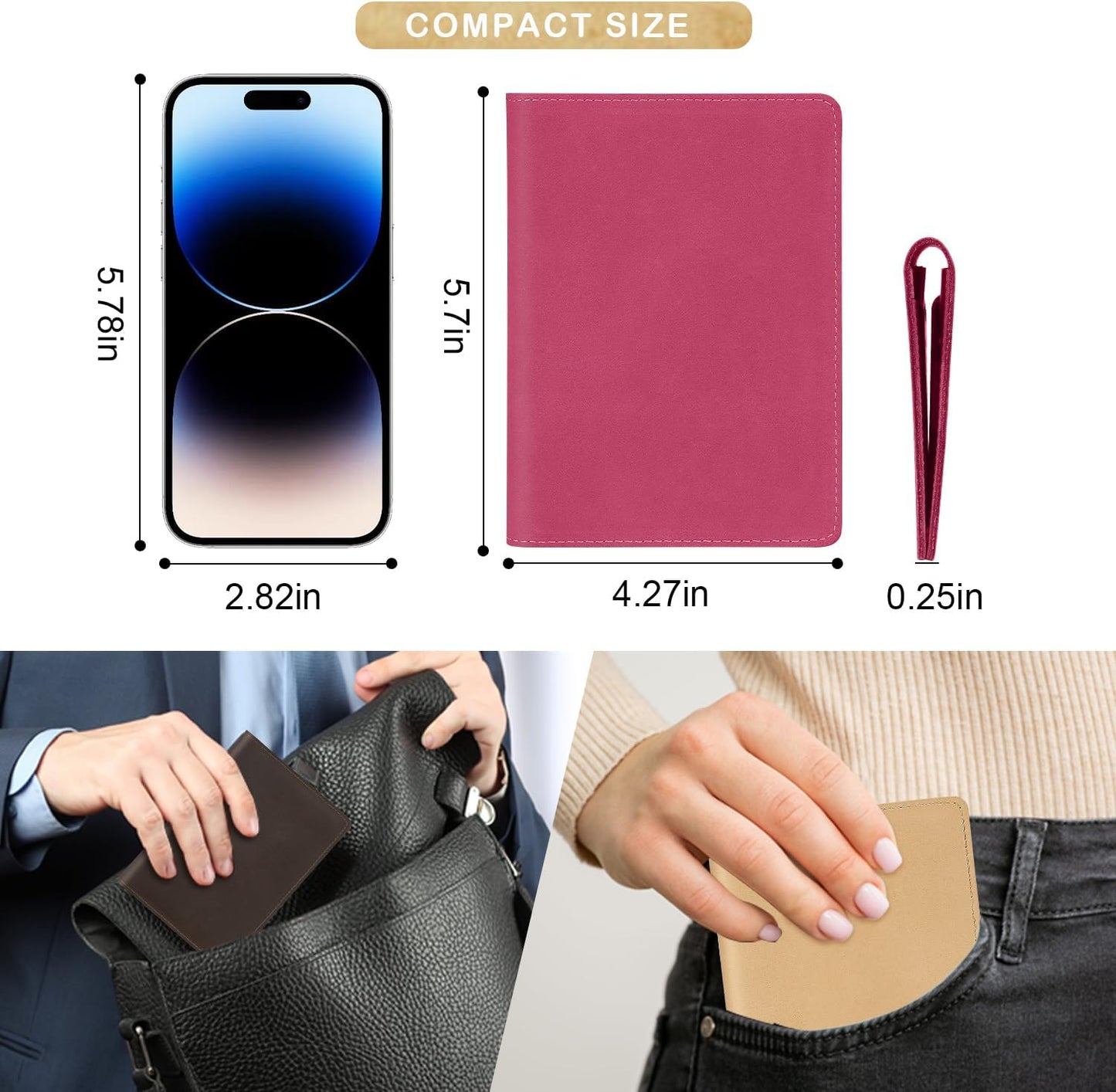 Real Leather Passport Holder for Women Men Travel, Handmade Passport Wallet, Passport Cover Case, Travel Must Haves Travel Essentials Accessories Birthday Gifts (Crazy Horse, Rose Red)