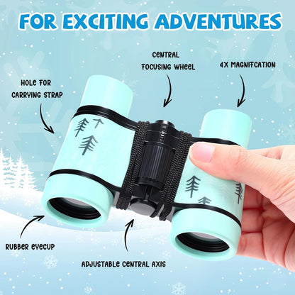 12 Set Binocular Compass Magnifying Glass Set Christmas Birthday Gift Small Telescope Binocular with Whistle Bag for Outdoor Exploring Stocking Stuffer(Mixed Color,Pine)
