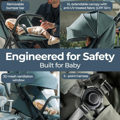 Inglesina Quid³ Stroller, Galaxy Gray - Compact Reclining Travel Stroller for Baby & Toddler 0-55 lbs, One Hand fold, Car seat Compatible, Airplane Overhead, Lightweight, Foldable, XL UPF 50+ Canopy