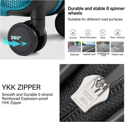 Hanke 16 Inch Underseat Carry on Suitcases with Wheels,Lightweight Hard Shell Carry on Luggage with Wheels for Weekender,Travel Approved Small Suitcase,Travel Luggage for Womem Men,Caribbean Blue.