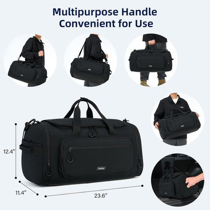 Large Travel Duffle Gym Bag with Shoe Compartment, Underseat Carry On Luggage Overnight Weekender Personal Item Workout Bags for Women Men (Black)