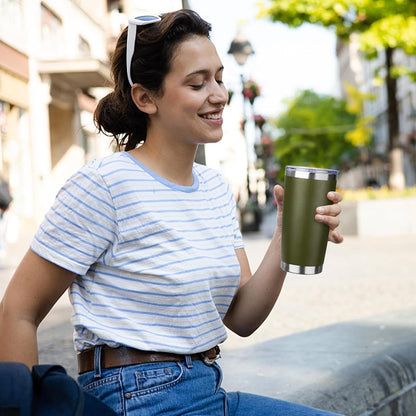 20oz Tumbler with Straw and Brush, Stainless Steel Vacuum Insulated tumbler, Double Wall Insulated Coffee Tumbler for Outdoor, Home, Travel,Office (Army Green,4pcs)