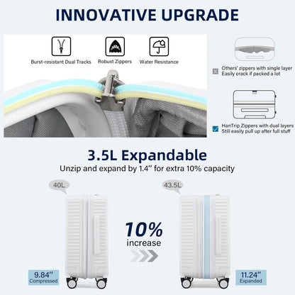 Hard Shell Suitcases Airline Approved 20 Inch Carry on Luggage, Expandable Travel Luggage Carry on Luggage with Cup Holder Charger Built in, Lightweight Small Suitcases with Wheels, White
