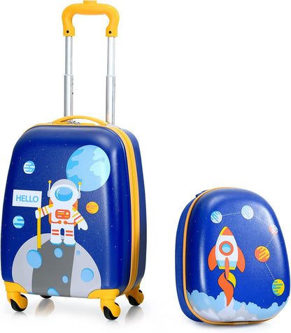 HONEY JOY Kids Luggage, 12" Toddler Backpack & 16" Travel Suitcase with Wheels, Lightweight Toddler Girls Suitcase, Durable ABS Hardshell, 2Pcs Carry On Luggage Set for Boys Girls