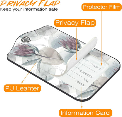 Luggage Tags for Suitcase Ink Flower 2 PCS Leather Travel Luggage Tag with Stainless Steel Loop Name ID Label Privacy Cover for Women Men Travel