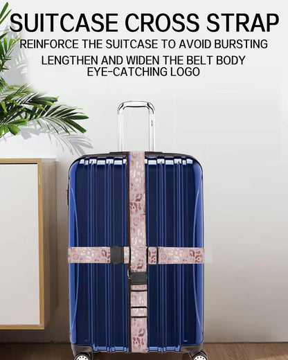 Luggage Straps for Suitcases, Adjustable Travel Belt, Durable Wide Luggage Strap, Cute Suitcase Strap Identifiers with Buckle, Bag Straps for Luggage, Glitter Pink Leopard