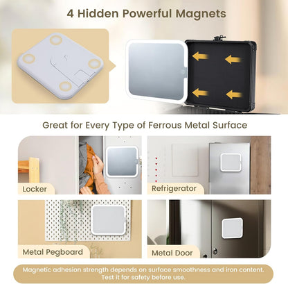 Makeup Case with Magnetic Lighted Mirror Makeup Organizer Box Travel Cosmetic Case with 3 Colors LED Mirror Portable Vanity Make up Suitcase with Lockable Keys Dividers Brush Holder, Black