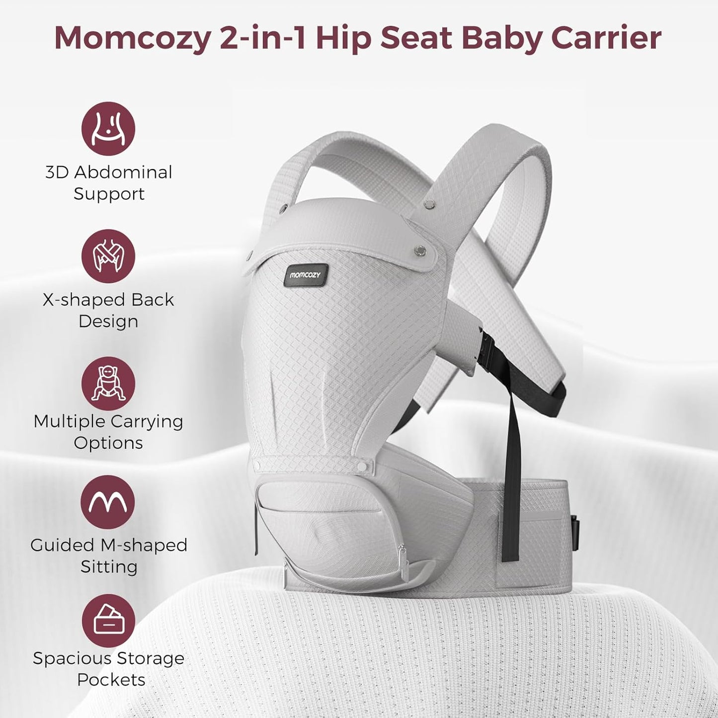 Momcozy Baby Carrier with Hip Seat, 2-in-1 Forward-Facing Carry for Active Babies, Detachable Hands-Free Carrier up to 44lbs, Breathable Infant Carrier Fits Waist Sizes up to 45 Inches, AirMesh Grey