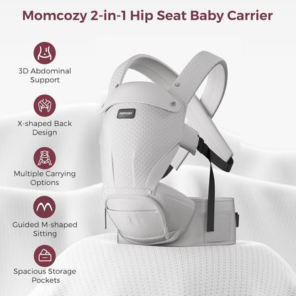 Momcozy Baby Carrier with Hip Seat, 2-in-1 Forward-Facing Carry for Active Babies, Detachable Hands-Free Carrier up to 44lbs, Breathable Infant Carrier Fits Waist Sizes up to 45 Inches, AirMesh Grey