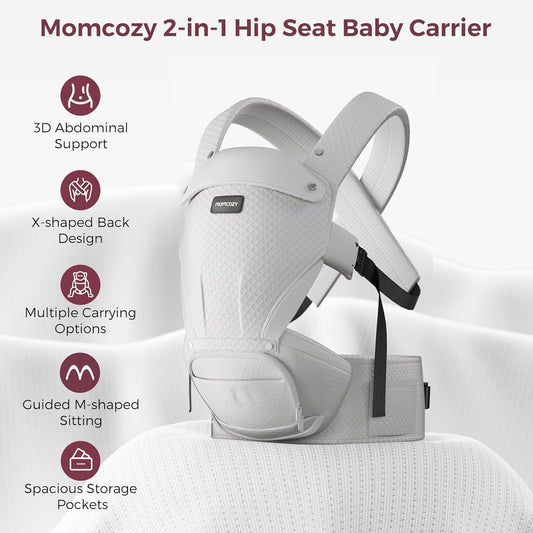 Momcozy Baby Carrier with Hip Seat, 2-in-1 Forward-Facing Carry for Active Babies, Detachable Hands-Free Carrier up to 44lbs, Breathable Infant Carrier Fits Waist Sizes up to 45 Inches, AirMesh Grey