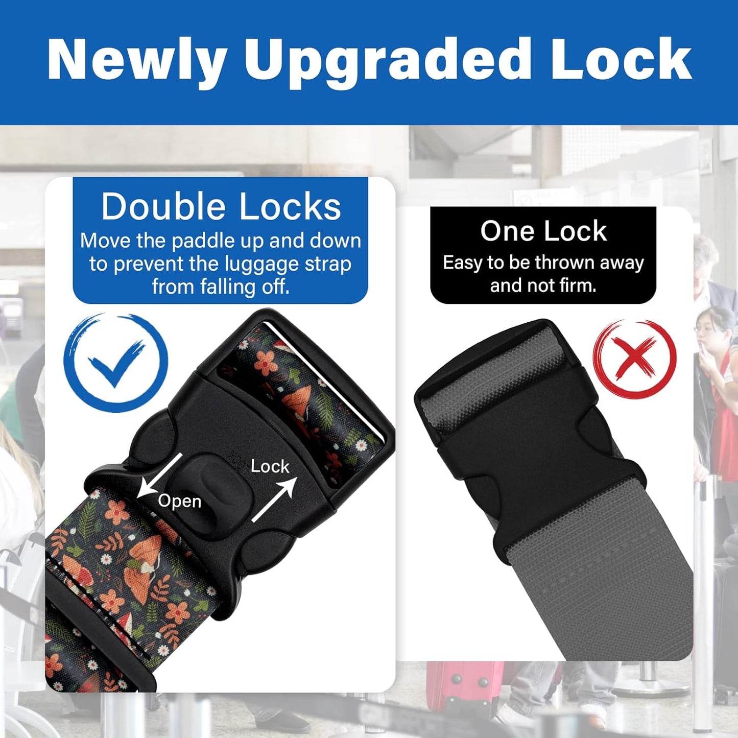 2 Pack Luggage Straps for Suitcases, Adjustable Travel Belt with Double Lock and Quick Release Buckle, Heavy Duty Nylon Bag Packing Strap, Unique Business Travel Accessories-Flower Butterfly