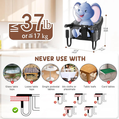 Hook On High Chair for Baby Toddlers (6-36 Months),Attach to Fast Table Chairs,Portable High Chair for Travel and Home,Restaurants,Foldable Storage Feeding Seat, Booster Seat for Kitchen Chair