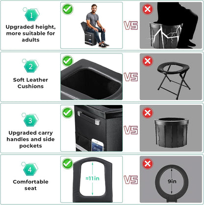 2025 Upgraded 16.5'' XL Portable Toilet for Adults,Tall Camping Toilet with Lid and Convenient Carry Bag, Portable Potty for Camping, Hiking, Car Travel,Truck, RV, Boating, Road Trips, Beach
