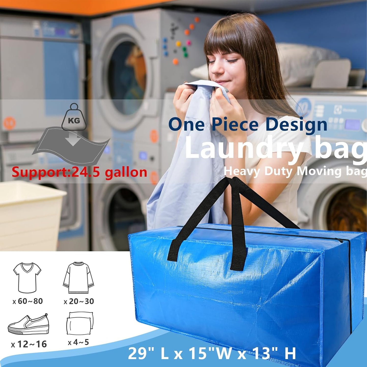 4 Pack Heavy Duty Extra Large Moving Bags Storage Tote - Strong Handles& Backpack Straps - Space Saving Storage Bags Alternative to Moving Boxes and Bins,Compatible with Ikea Frakta Cart, Blue