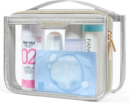 BAGSMART TSA Approved Toiletry Bag, Clear Travel Toiletry Bag, Makeup Cosmetic Pouch Bag for Women Quart Size Compliant Bag Organizer for Travel Essentials (Grey Pack of 1)