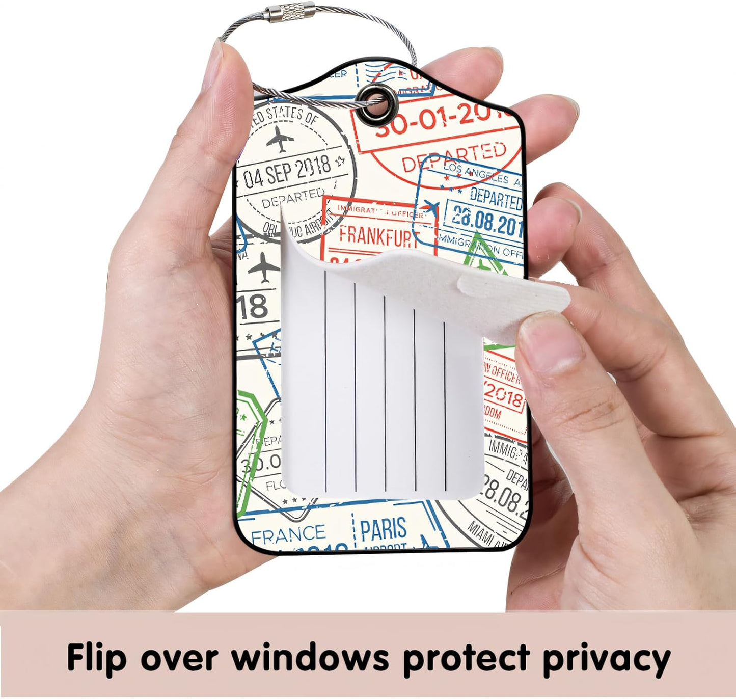 Luggage Tags for Suitcases, 2-Pack PU Leather for Cruise & Travel, Baggage ID Tags with Privacy Cover & Address Card, Durable Metal Ring, Kids Adults Travel Accessories, Global Stamps