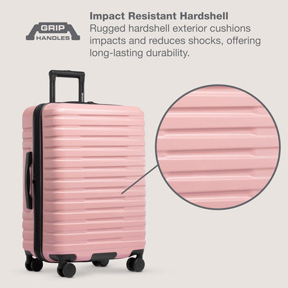 U.S. Traveler Boren Polycarbonate Hardside Rugged Travel Suitcase Luggage with 8 Spinner Wheels, Aluminum Handle, Pink, Checked-Large 30-Inch