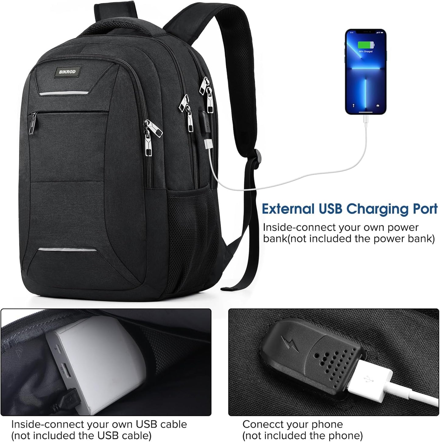 Backpack for Men and Women, School Backpack for Teens, Black Backpack for Boys with USB Charging Port Fits 15.6 Inch Laptop, Water Resistant Travel College Bookbag