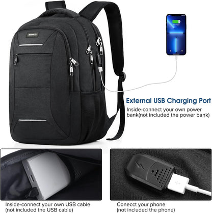 Backpack for Men and Women, School Backpack for Teens, Black Backpack for Boys with USB Charging Port Fits 15.6 Inch Laptop, Water Resistant Travel College Bookbag