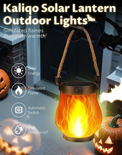 Kaliqo Solar Lantern Outdoor Lights - Official, Waterproof Kaligo Solar Flame Lights Hangable with Dancing Flame, Hemp Rope Hanging Flame Lanterns,Dual Charging Modes, Smokeless (5pcs)