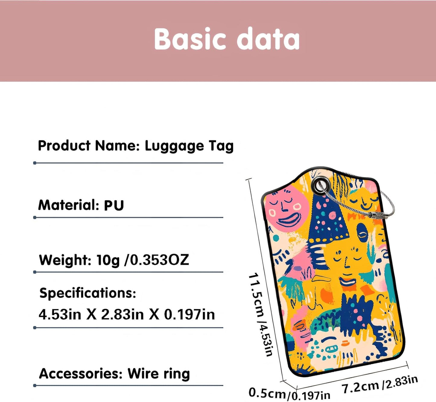 Luggage Tags for Suitcases, 2-Pack PU Leather for Cruise & Travel, Baggage ID Tags with Privacy Cover & Address Card, Durable Metal Ring, Kids Adults Travel Accessories, Abstract Joy Faces