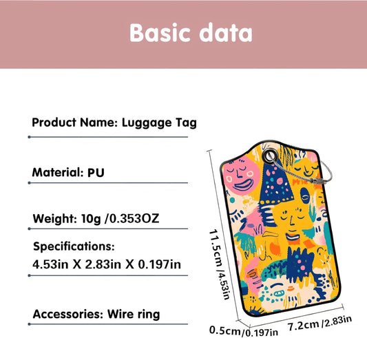 Luggage Tags for Suitcases, 2-Pack PU Leather for Cruise & Travel, Baggage ID Tags with Privacy Cover & Address Card, Durable Metal Ring, Kids Adults Travel Accessories, Abstract Joy Faces