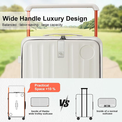 Hanke Multifunctional 26 Inch Checked Luggage Hard Shell Suitcases with Wheels Travel Trunk Style Luggage Large Rolling Suitcase for Women Men(Ivory White)