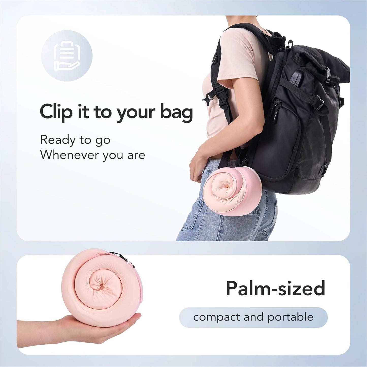 Travel Pillow, 100% Pure Memory Foam Travel Neck Pillow Airplane Neck Support Ergonomic Design for Traveling Suitable for Airplanes,Offices and Cars-Cooling Silk Light Pink