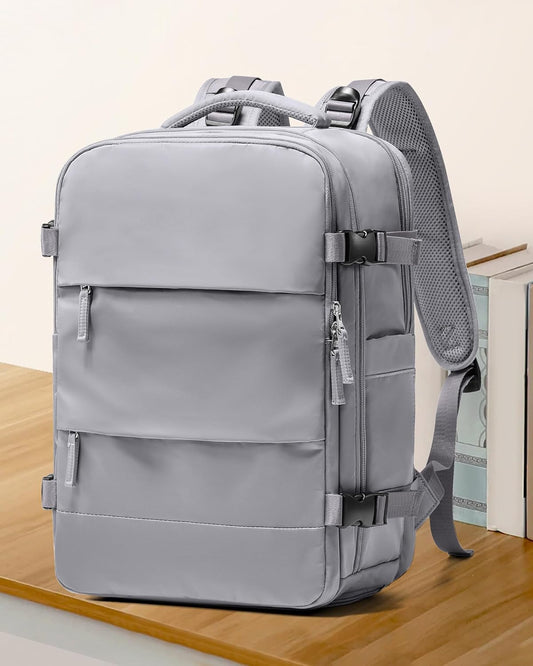 Coowoz Large Travel Backpack For Women Men, Flight Approved, Waterproof Outdoor Sports Rucksack, Casual Daypack, Fit 15.6 Inch Laptop Shoes, Grey