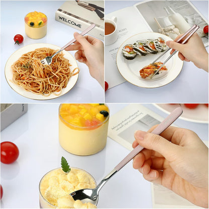 DEVICO Portable Travel Utensils with Case, Reusable Camping Silverware for Lunch, 18/8 Stainless Steel Cutlery Set (Pink)