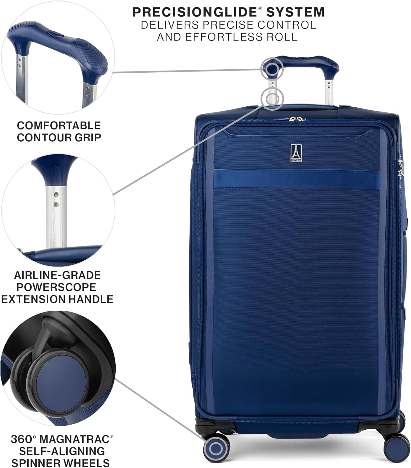 Travelpro VersaPack+ Lightweight Softside Expandable Checked Luggage, 8 Spinner Suitcase, TSA Lock, Men and Women, Checked Large 29-Inch, Estate Blue