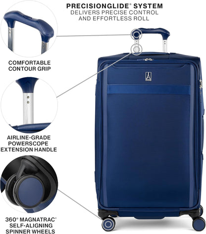 Travelpro VersaPack+ Lightweight Softside Expandable Checked Luggage, 8 Spinner Suitcase, TSA Lock, Men and Women, Checked Large 29-Inch, Estate Blue