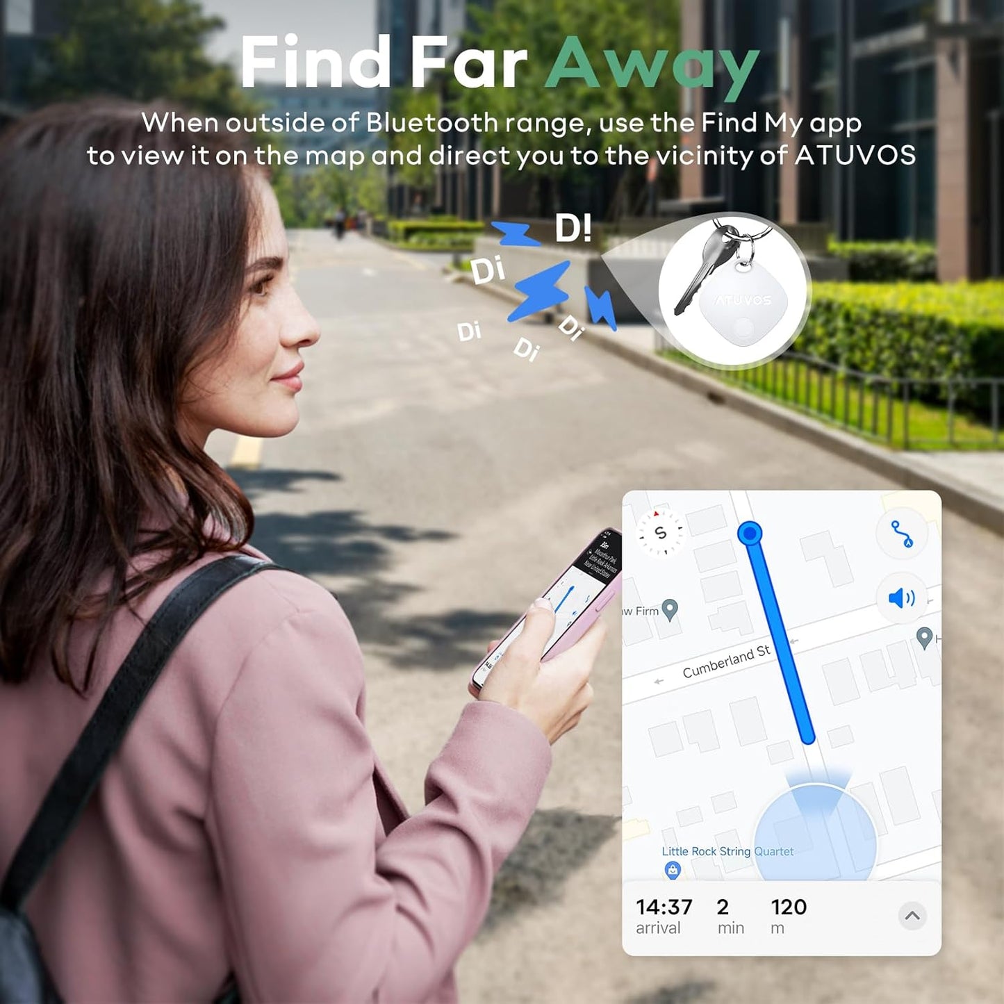 ATUVOS Air Tracker Tag-1 Pack, Bluetooth Luggage Tracker Works with Apple Find My APP (iOS Only, Not for Android), Keys Finder and Item Locator for Luggage, Backpack, Suitcases, Replaceable Battery