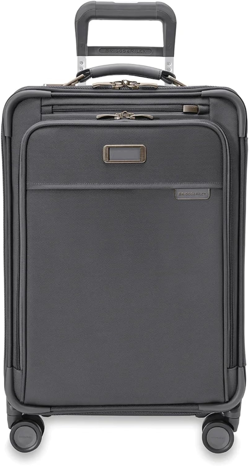 Briggs & Riley Essential 22" Carry On Expandable Spinner - Luggage for Travel, Suitcases with Wheels, Softside Rolling Bag for Men & Women, Self-Repairing Zipper - Baseline Collection, Steel Gray