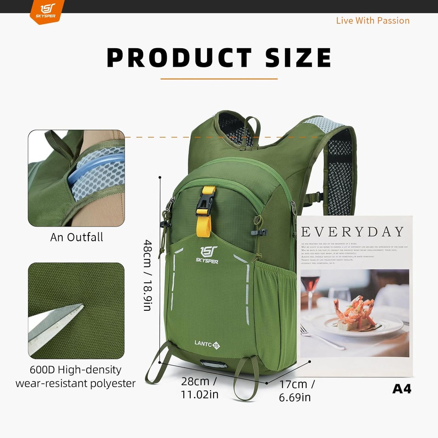 SKYSPER Small Hiking Backpack - 25L Travel Daypack Lightweight Bag Water Resistant Hiking Backpacks for Women Men