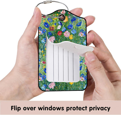 Luggage Tags for Suitcases, 2-Pack PU Leather for Cruise & Travel, Baggage ID Tags with Privacy Cover & Address Card, Durable Metal Ring, Kids Adults Travel Accessories, Impressionist Meadow