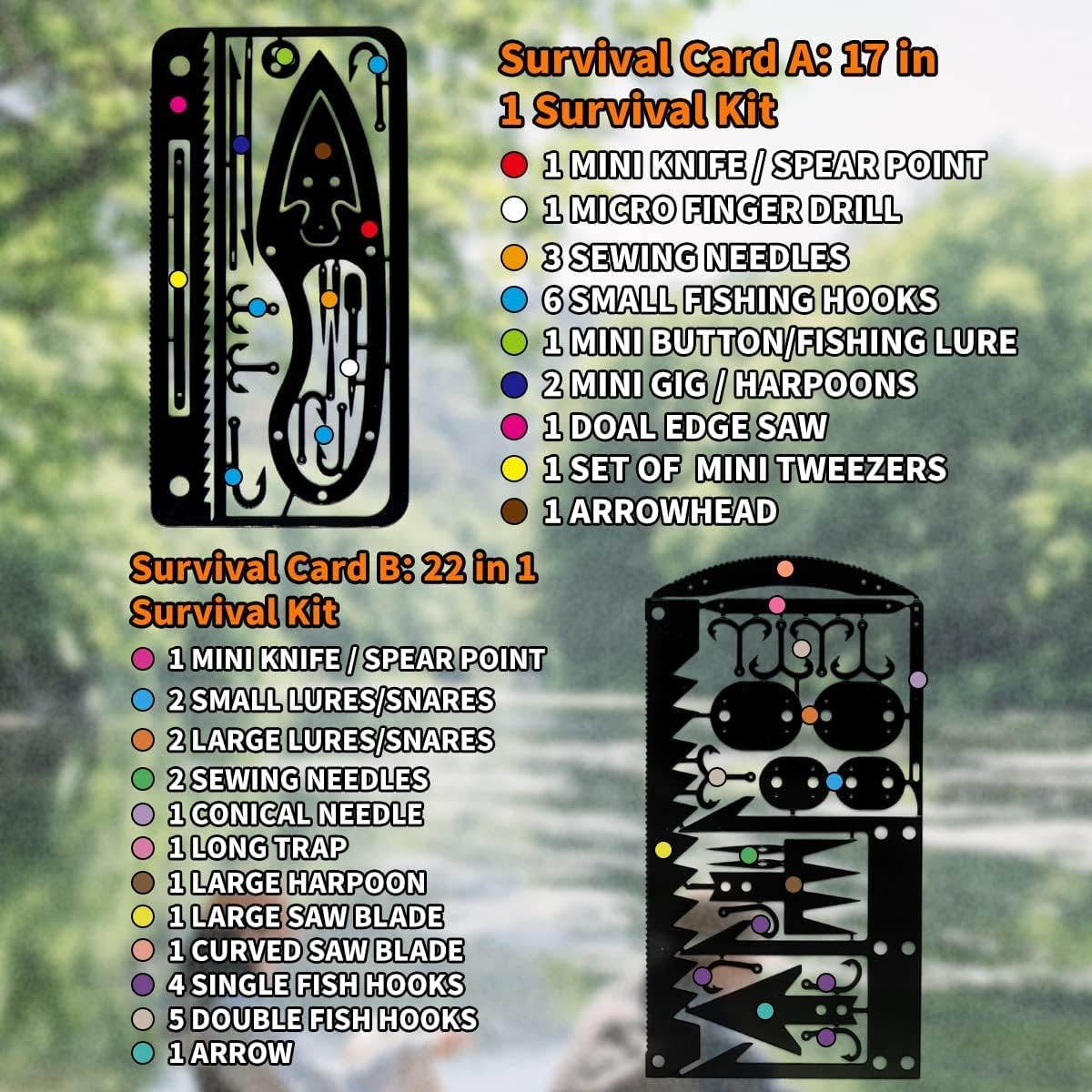PSKOOK 12 Pcs Survival Multitool Card Emergency Camping Tool EDC Kit in Your Wallet Outdoor Hunting Fishing Hiking Gear