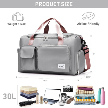 NPBAG Women Travel Duffel, Multi Functional Large Expandable Weekender Carry-on Tote, Gym Workout Overnight Bag, Mommy Hospital Bag for Labor and Delivery