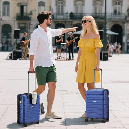 Kono 20 Inch Expandable Carry On Luggage with Spinner Wheels, Durable Hardside Luggage with Hidden Cup Holder, Lightweight Hard Shell Carry On Suitcase Airline Approved with TSA Lock(Navy Blue)