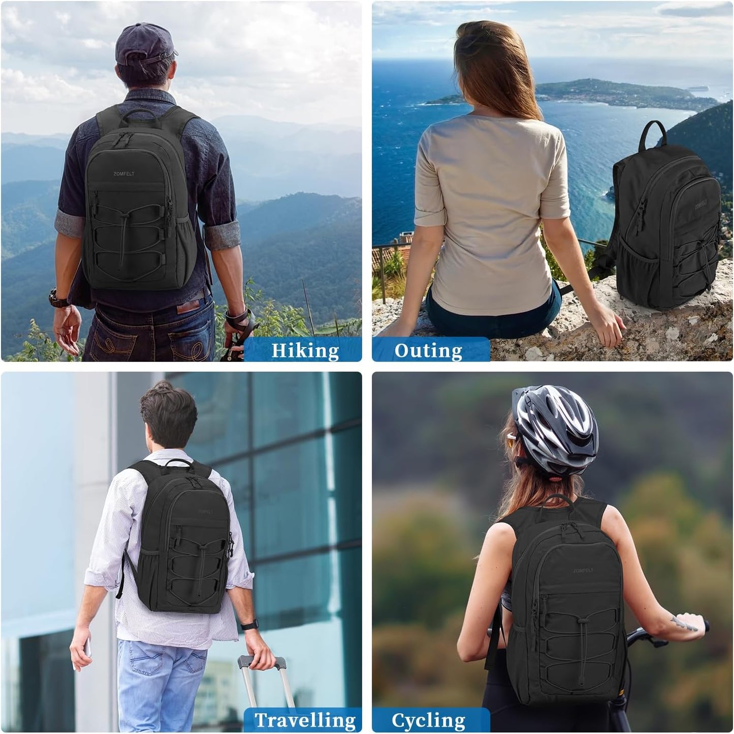 ZOMFELT Hiking Backpack for Women Men, 25L Lightweight Packable Backpacks for Trip, Water Resistant Small Travel Backpack, Foldable daypack for Hiking, Walking, Cycling, Camping, Black