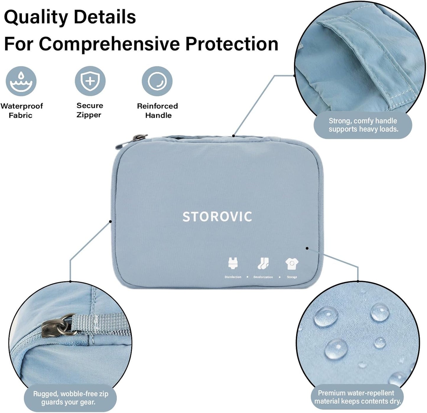 Travel Packing Cubes: Water-Resistant, Odor-Eliminating, Soft & Portable Luggage Organizer Bags for Socks, Underwear, and Gym Gear - Space-Saving, Blue（12.6” × 8.5” × 4.7”） M