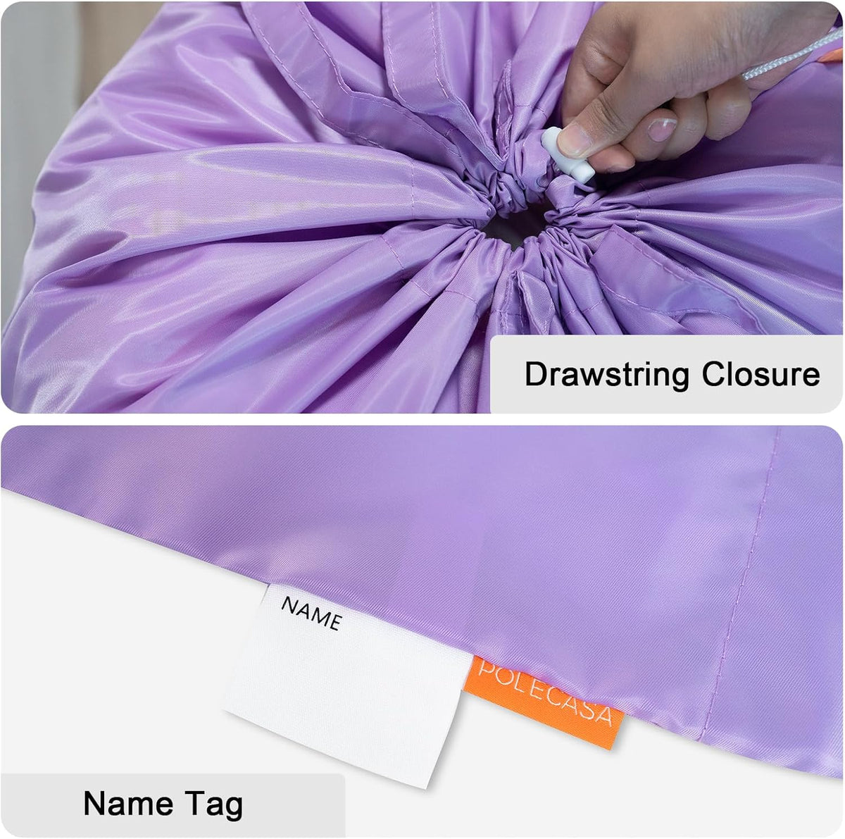 Polecasa Small Heavy Duty Laundry Bag with 130gsm Tear Resistant Fabric and Handles, Easy to Carry Durable Dirty Clothes Drawstring Bag, Perfect for College Dorm, Travel, 2 Pack 21”x24”,Purple
