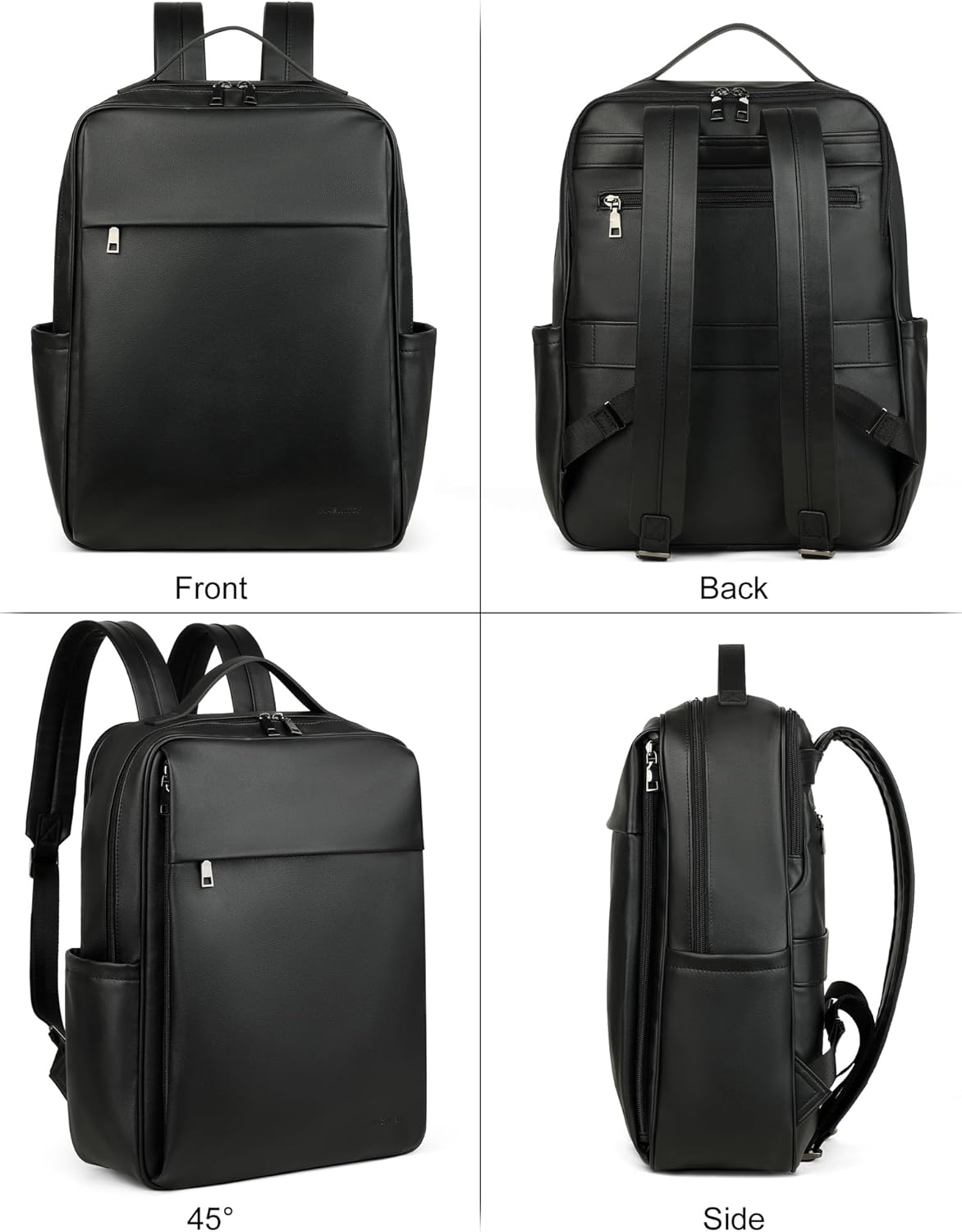 MASINTOR 15.6 inch PU Leather Laptop Backpack Purse for Women, Large College Casual Backpack Travel Bag Black